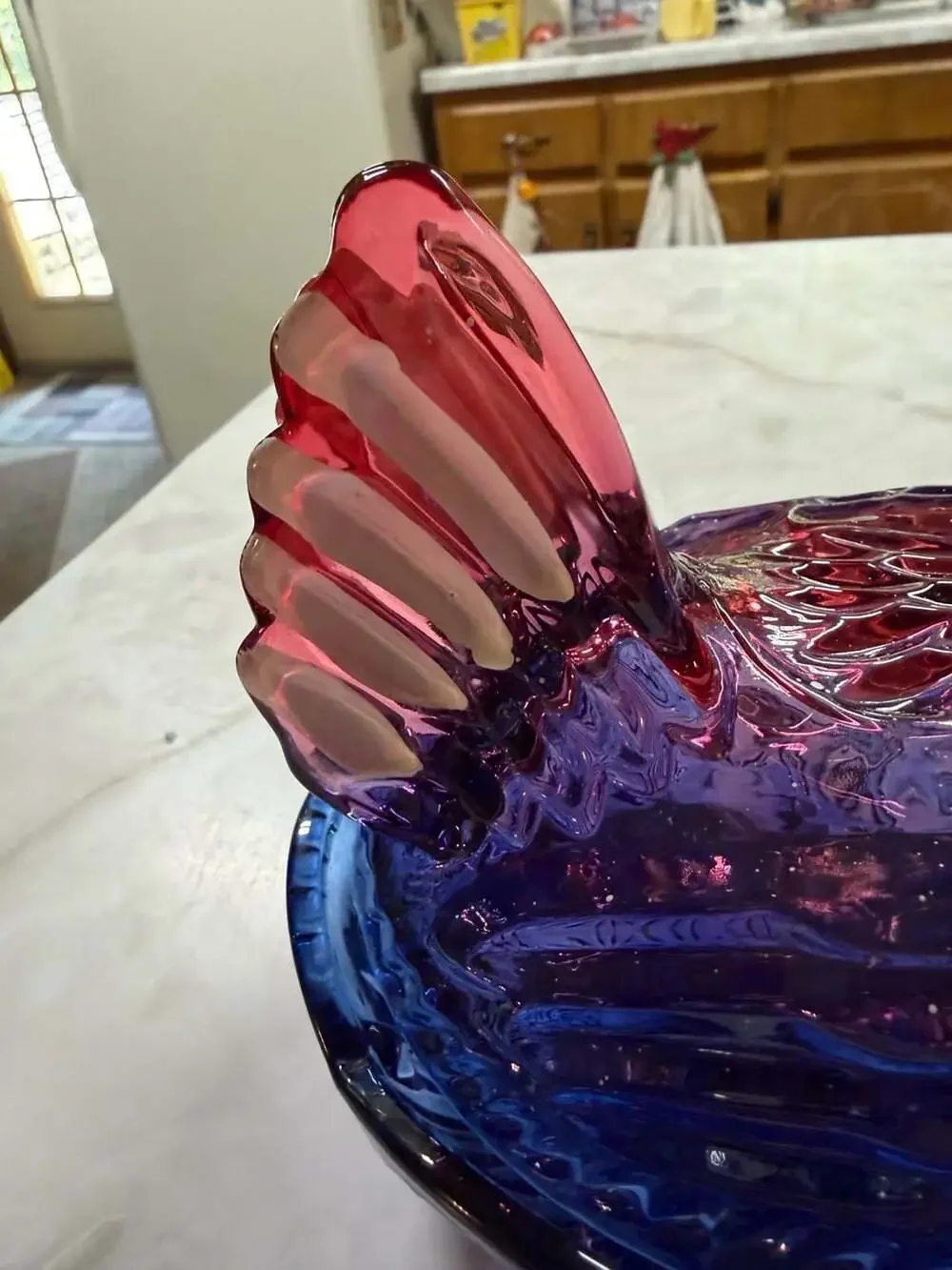 The Royal Magnolia Purple Pressed Glass Hen on a Nest Covered Dish July 4th Edit